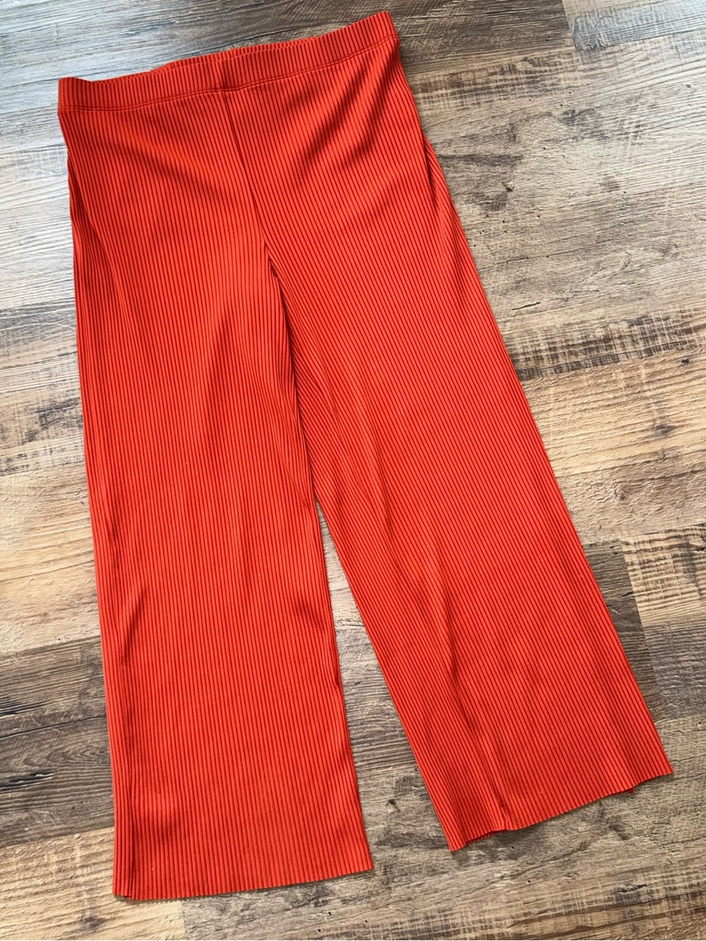 1.STATE Ribbed Wide Leg Crop Pants Large Red Pull On Stretch Casual Lounge